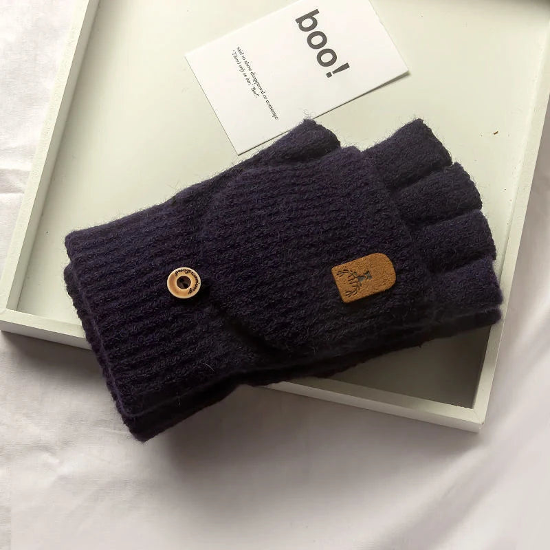 Unisex knit fingerless winter gloves touchscreen half finger warm