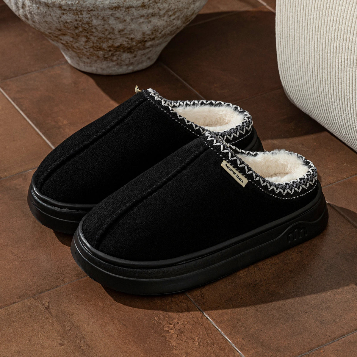 Women plush slipper boots flat anti-slip warm indoor winter
