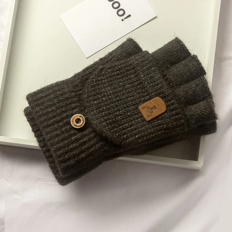 Unisex knit fingerless winter gloves touchscreen half finger warm