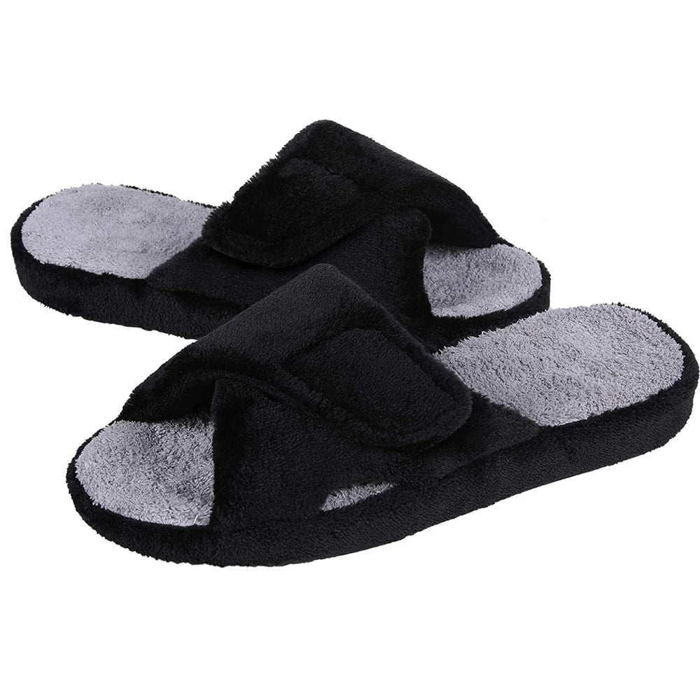 Extra Wide Slippers for Swollen Feet Womens Adjustable Fuzzy Warm