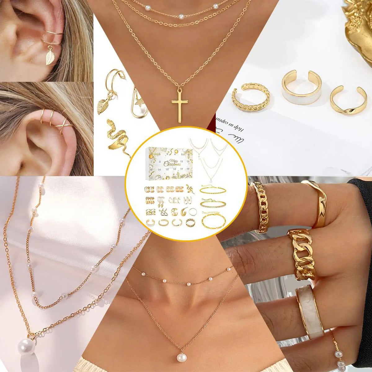 Jewelry Advent Calendar Gold Necklace Earring Bracelet 24 Days Women