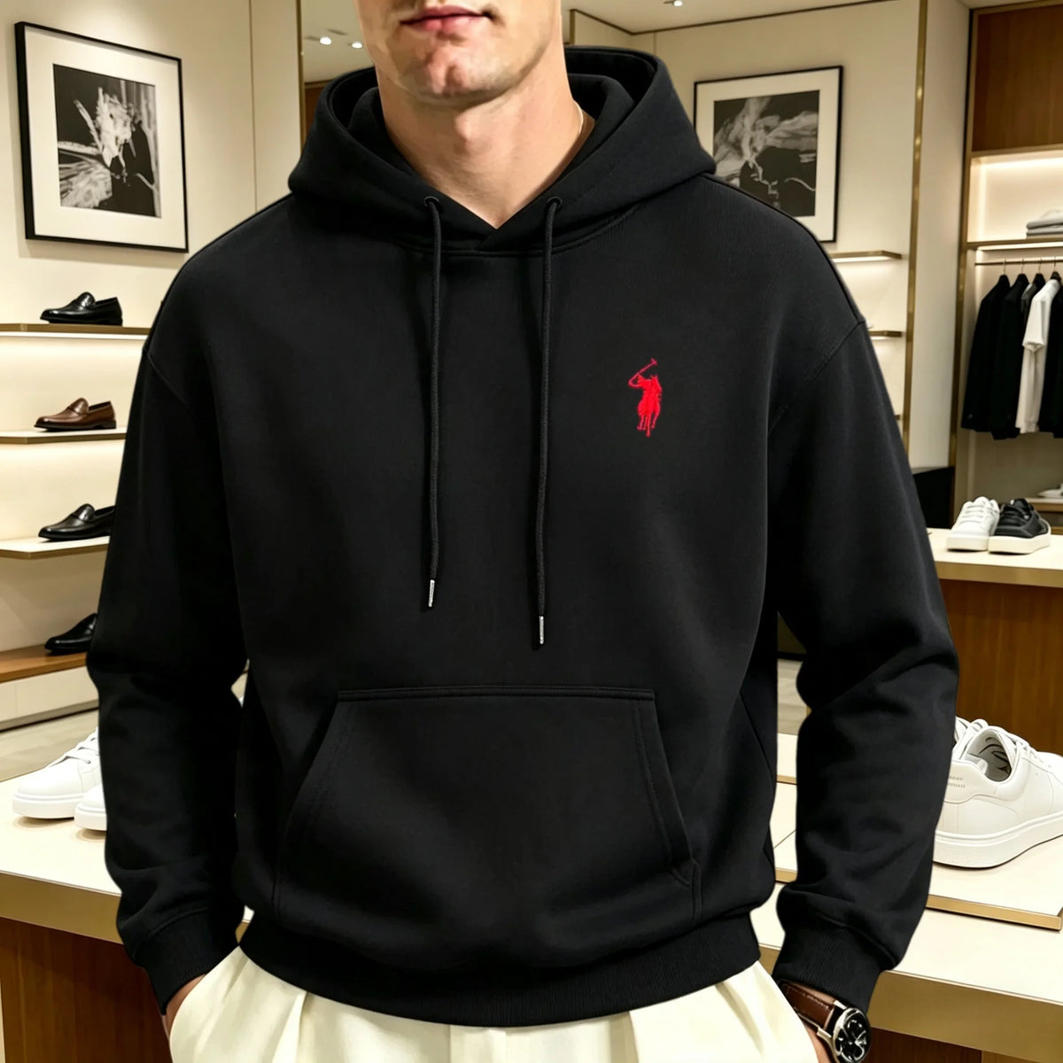 Unisex heavyweight embroidered hoodie loose fit pullover with animal motif