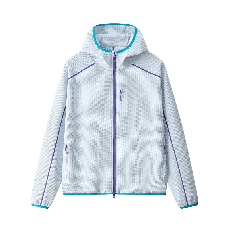 Unisex waffle soft shell jacket high collar full-length zip windproof