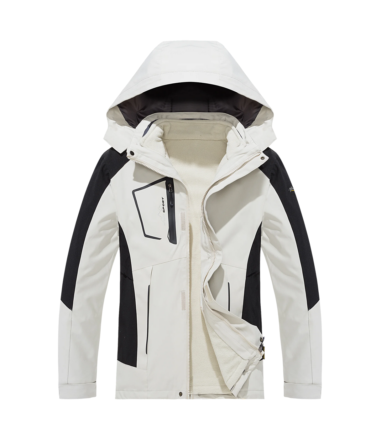 Womens 3 in 1 waterproof jacket fleece lined with hood, plus size windproof