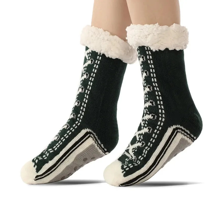 Teddy slipper socks for women with non-slip grips and plush lining