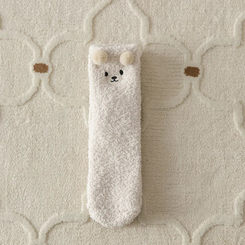 Women's plush slipper socks winter thick warm cartoon knit