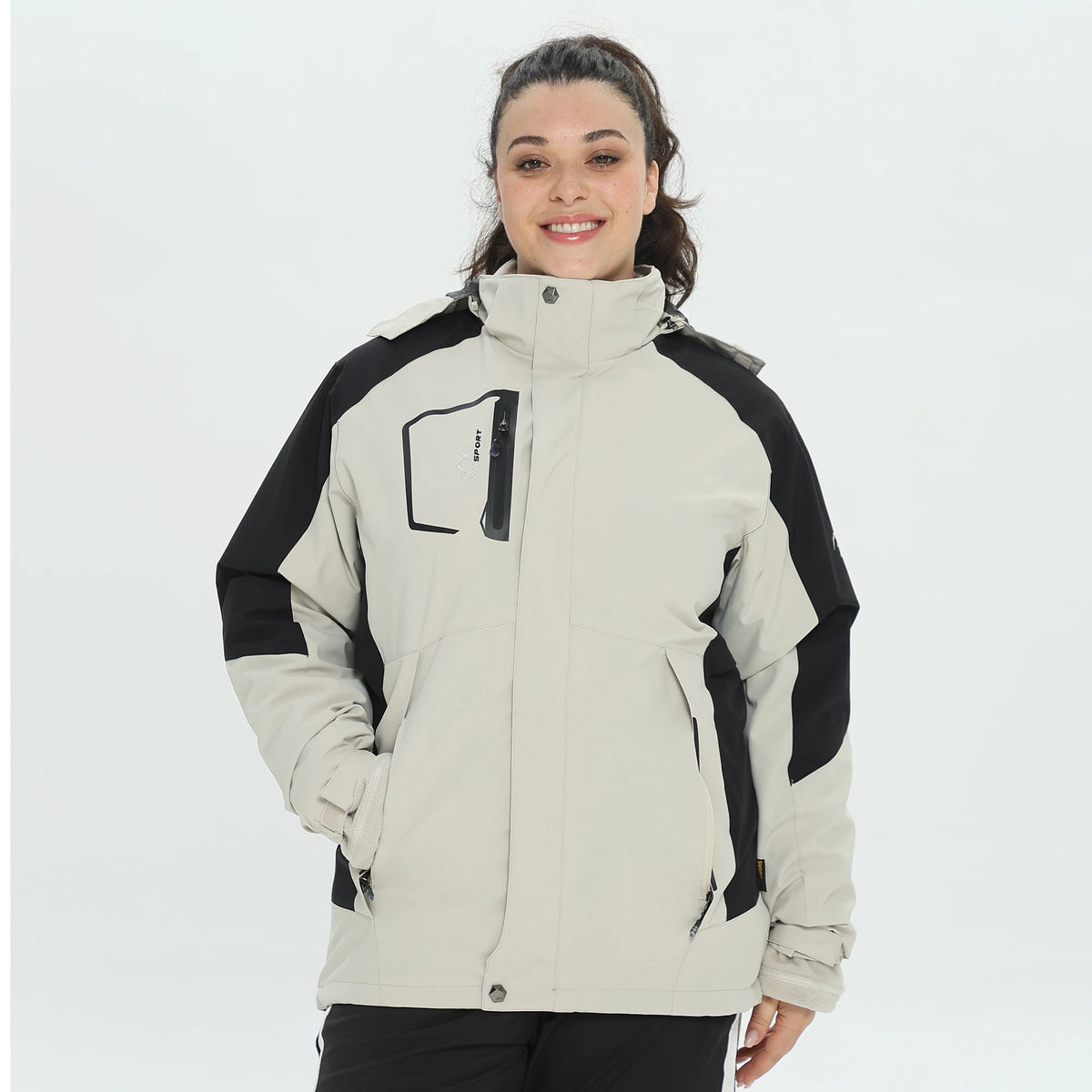 Womens 3 in 1 waterproof jacket fleece lined with hood, plus size windproof