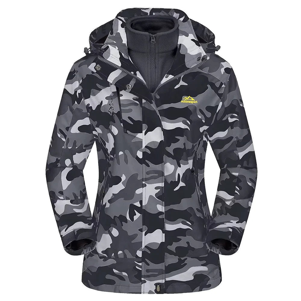 Womens 3 in 1 waterproof jacket fleece lined with removable hood and multiple pockets