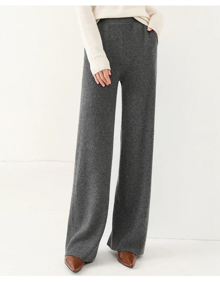 Knit Trousers | Women's High Waist, Wide Leg | Comfortable Fit