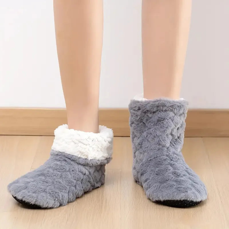 Women men plush slipper boots high tube non-slip indoor winter