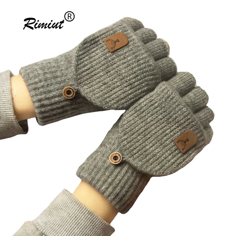 Unisex knit fingerless winter gloves touchscreen half finger warm