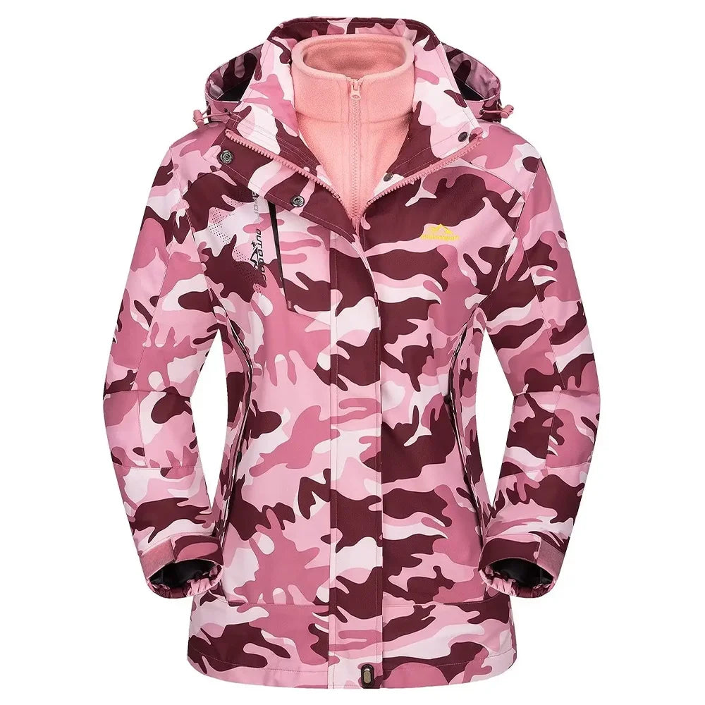 Womens 3 in 1 waterproof jacket fleece lined with removable hood and multiple pockets