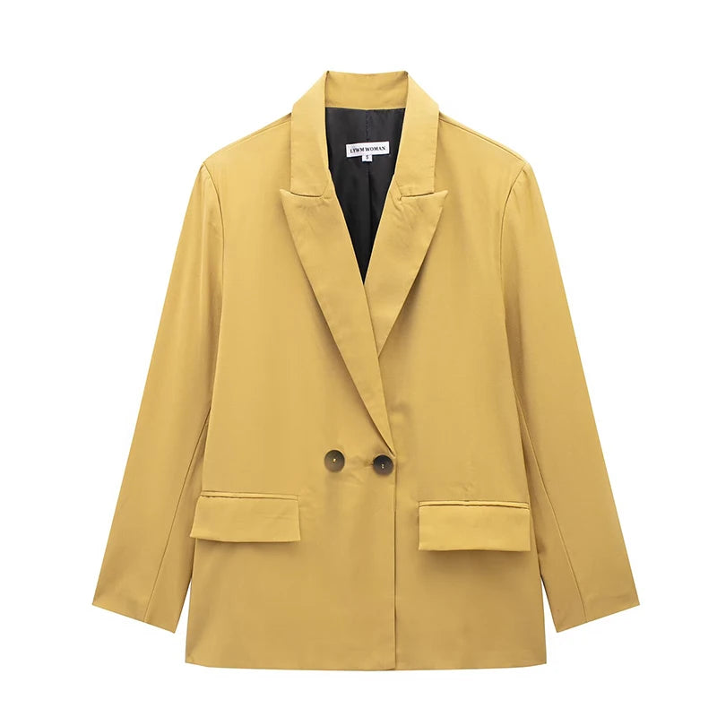 Women double breasted blazer long sleeve notch lapel with pockets