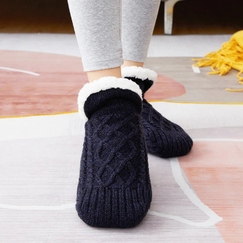 Slipper Socks | Men’s Fluffy, Thermal Crew | Non Slip Snowflake Grip