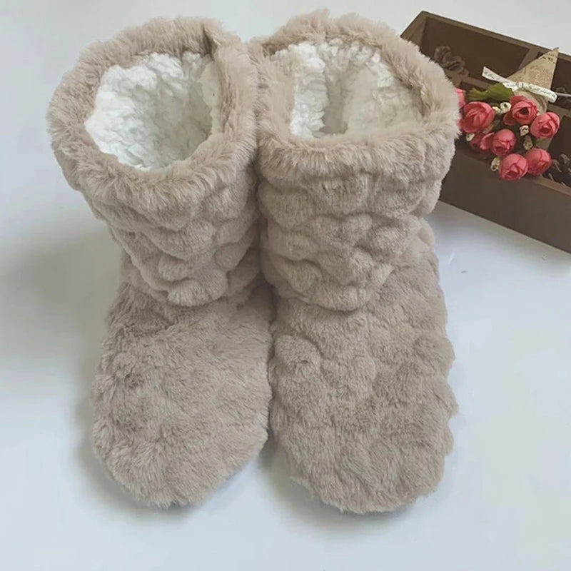 Women men plush slipper boots high tube non-slip indoor winter