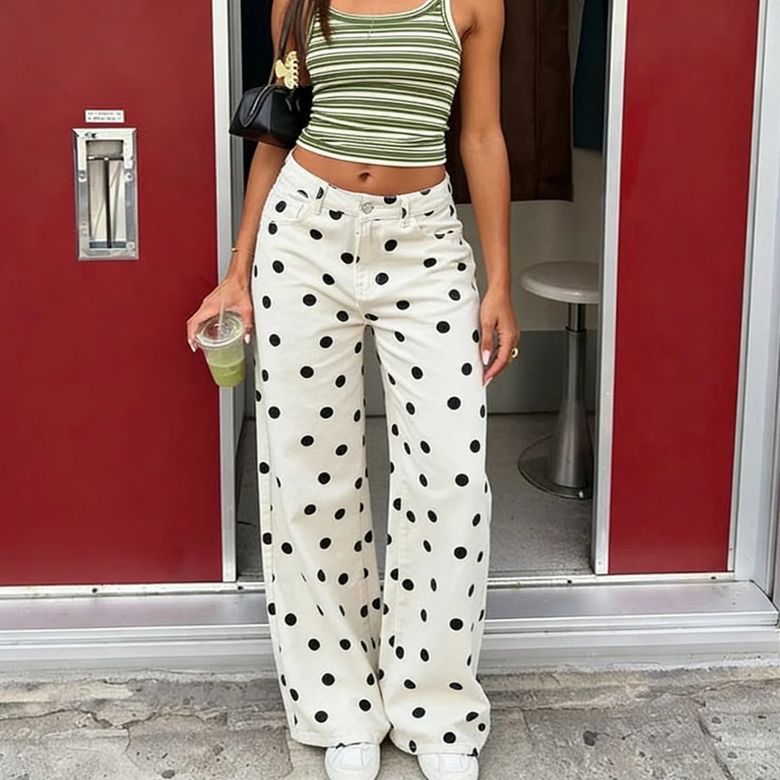 Women's Jeans | High Waist, Wide Leg | Polka Dot Y2K