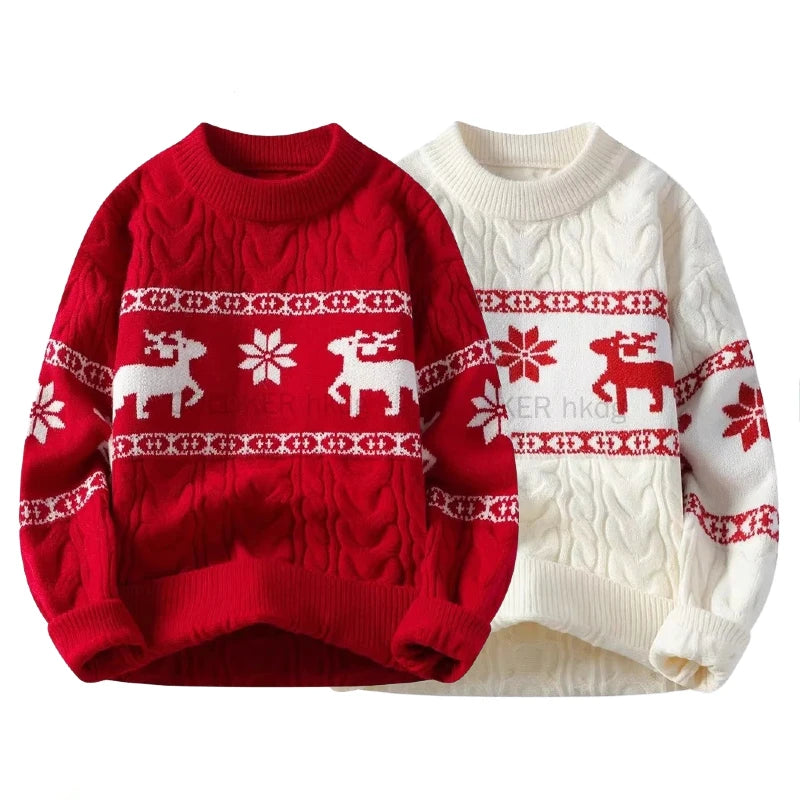 Christmas Jumper | Unisex Reindeer Design, Cable Knit Festive Pullover