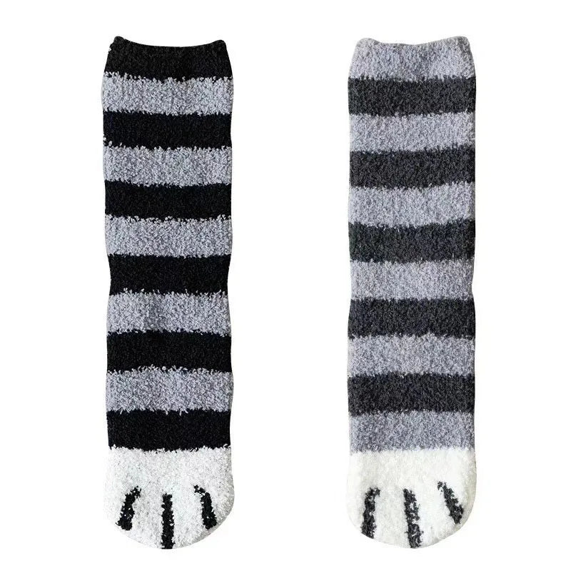 Teddy slipper socks women fuzzy cat paw design thick winter warm