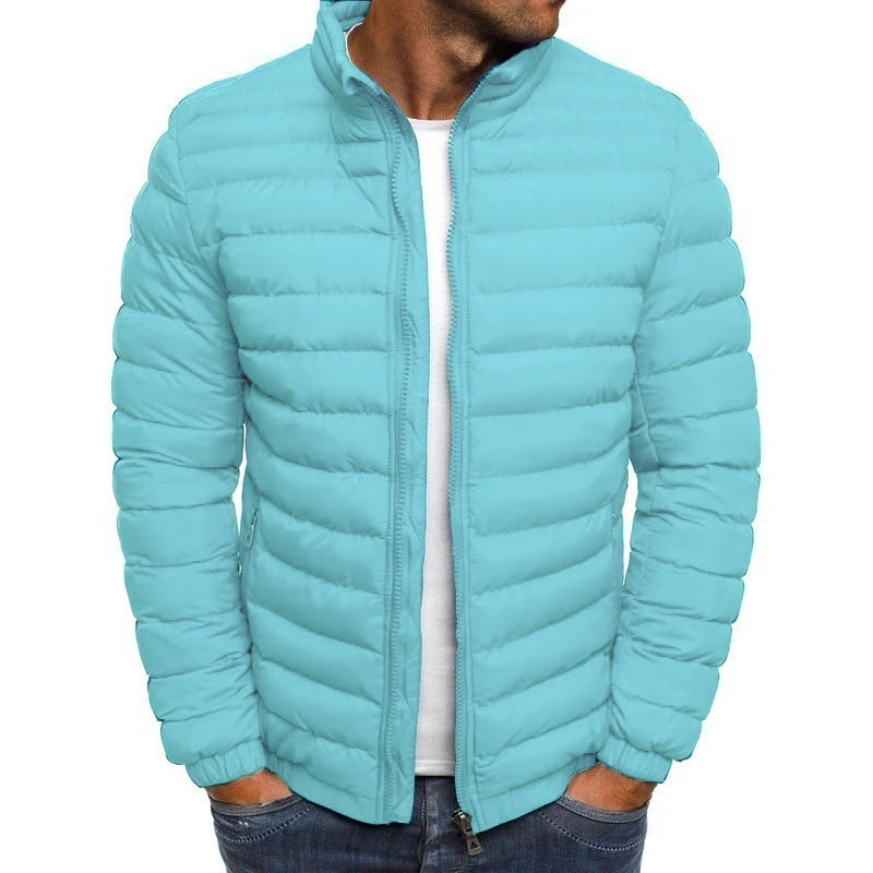 Mens puffer jacket stand collar winter padded, windproof thick warm build