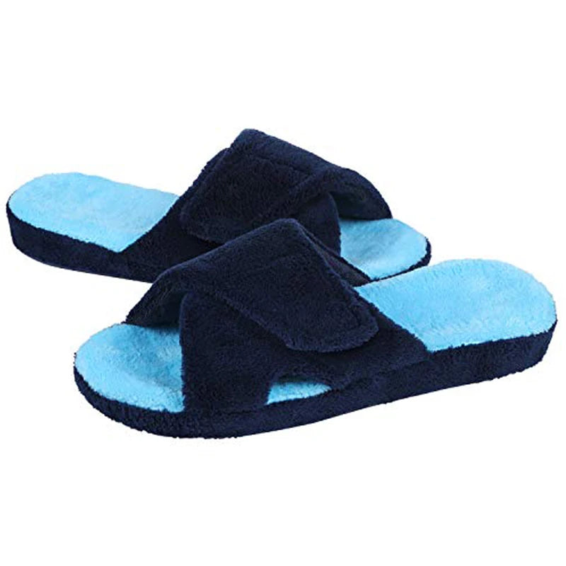 Extra Wide Slippers for Swollen Feet Womens Adjustable Fuzzy Warm