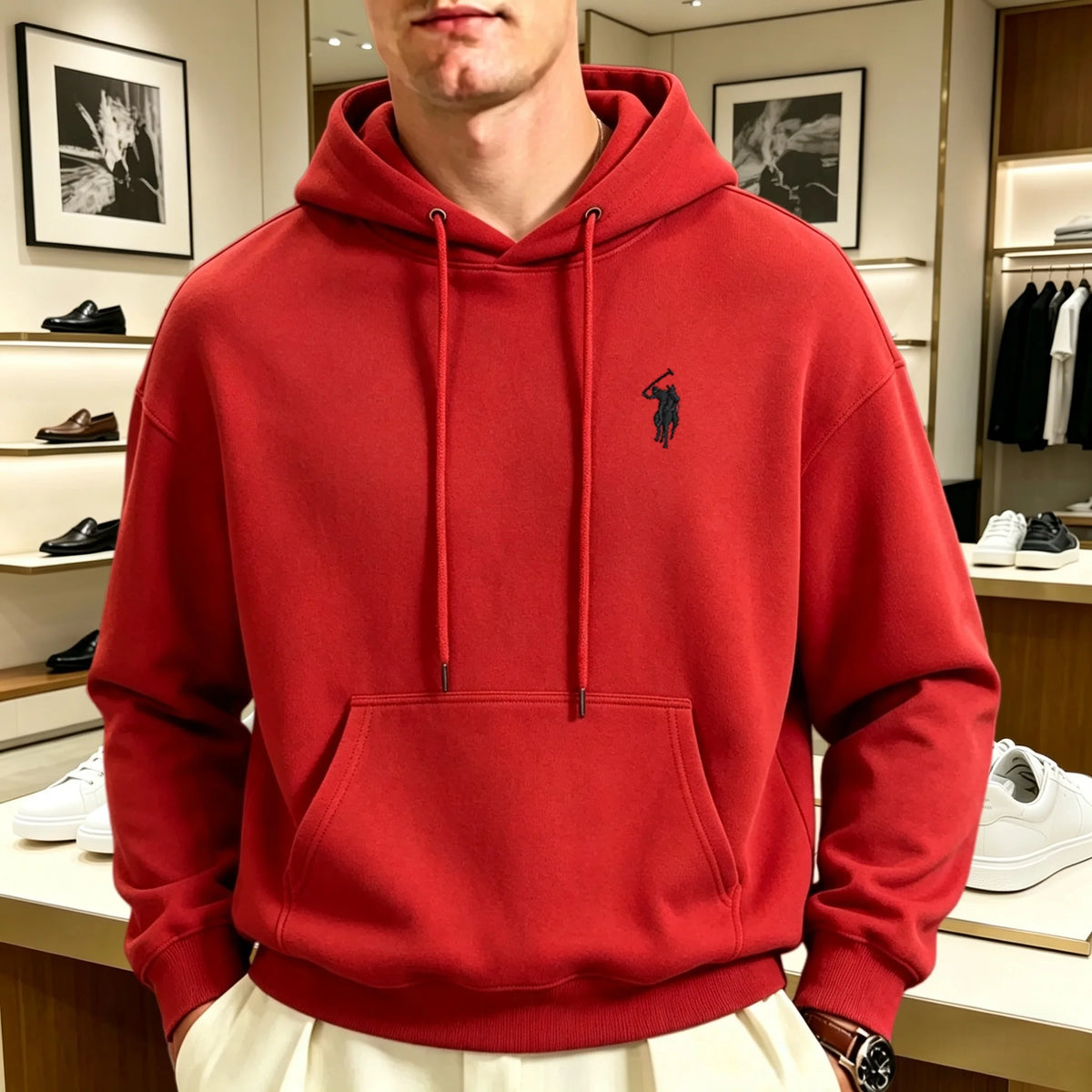 Unisex heavyweight embroidered hoodie loose fit pullover with animal motif