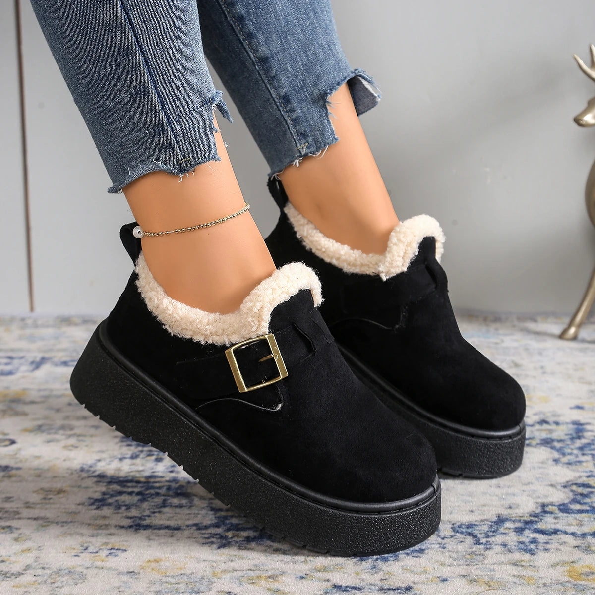 Women's Snow Boots | Suede, Fleece Lined | Winter Ankle Boots, Platform Sole
