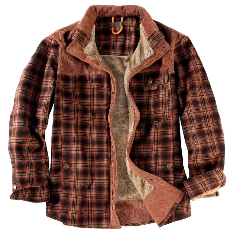 Men plaid casual shirt jacket long sleeve cotton blend, autumn style