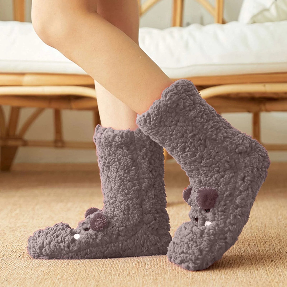 Teddy slipper socks non slip fleece lined with soft plush warmth