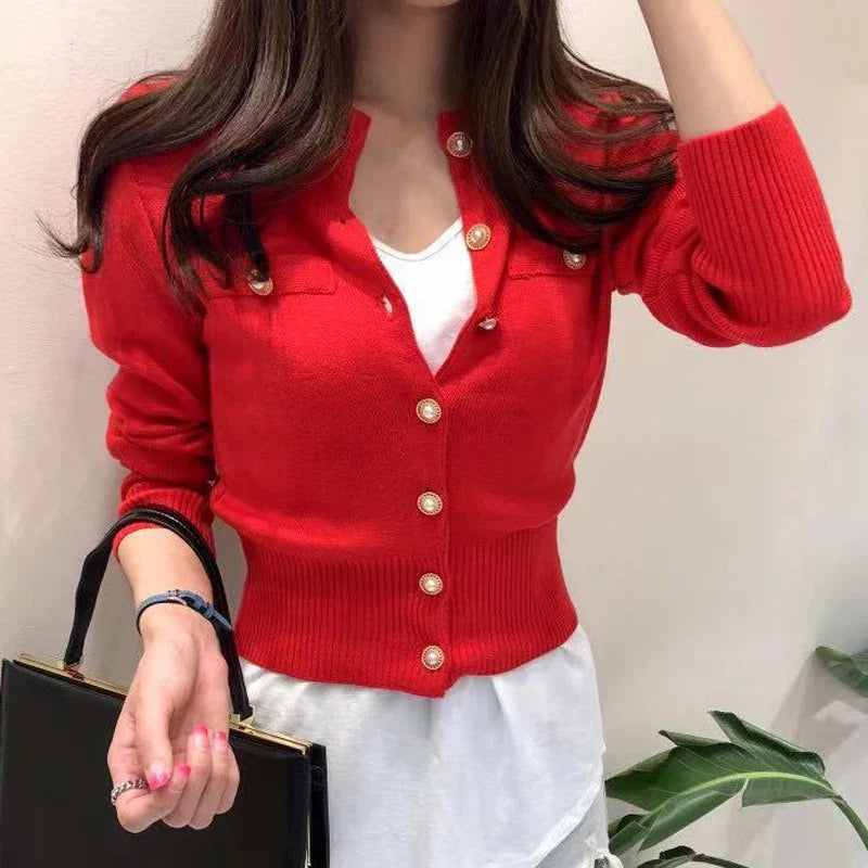 Women's Cardigan | Long Sleeve Button Knit | Short Casual Sweater