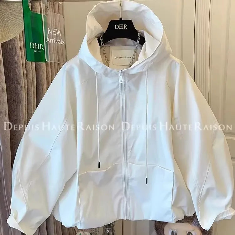 Women hooded zip up jacket relaxed fit with two front pockets