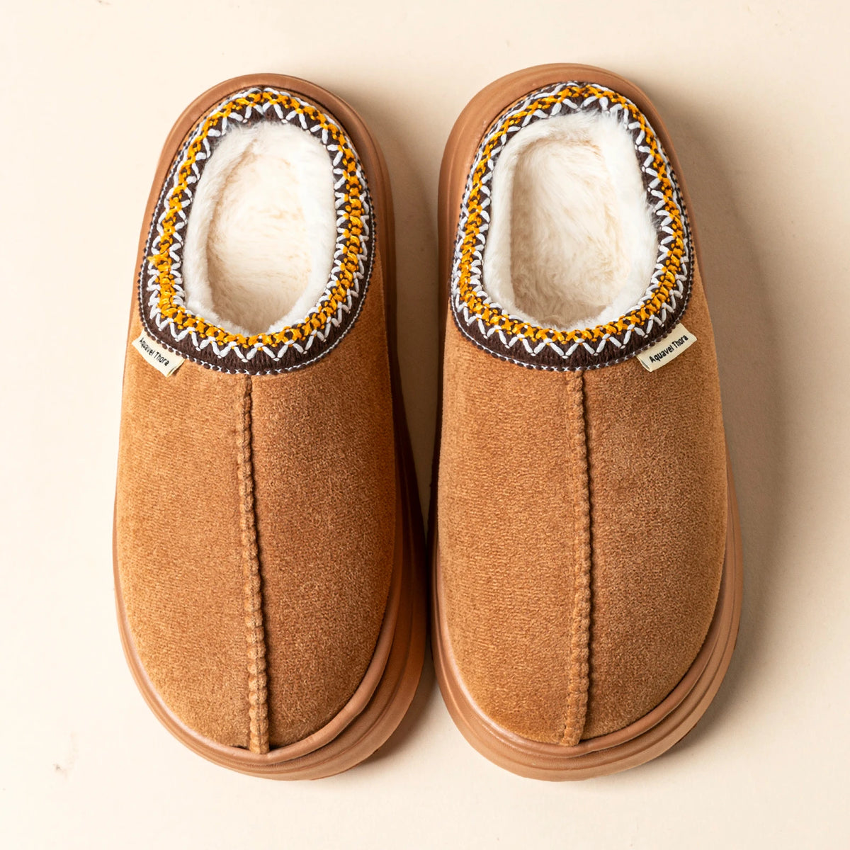 Women plush slipper boots flat anti-slip warm indoor winter