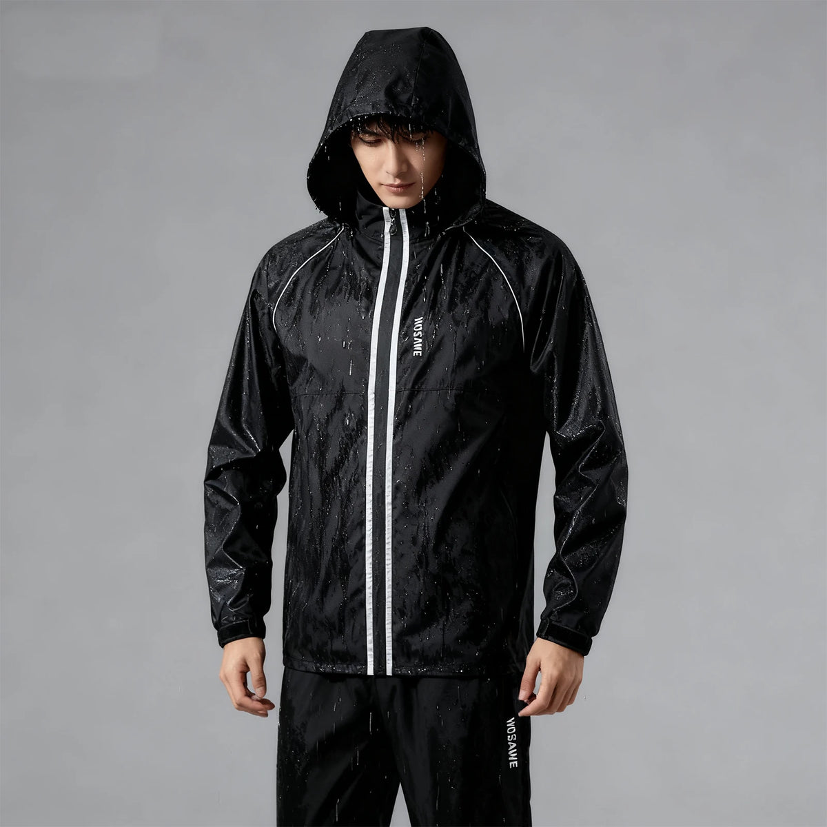 Unisex waterproof rain jacket windproof motorcycle raincoat with reflective stripes
