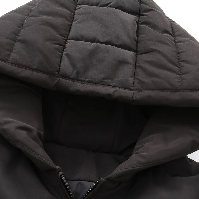 Women quilted cropped puffer jacket hooded loose fit stand collar full zip