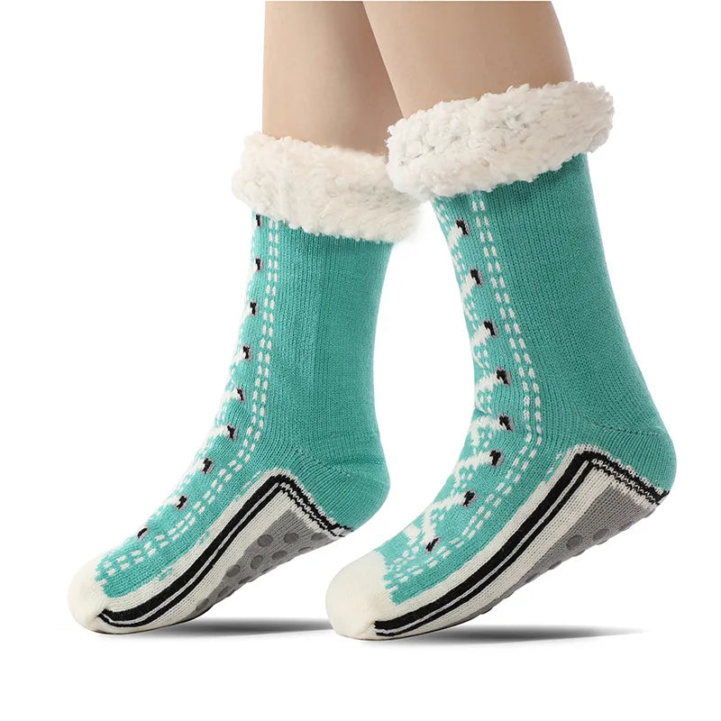 Teddy slipper socks for women with non-slip grips and plush lining