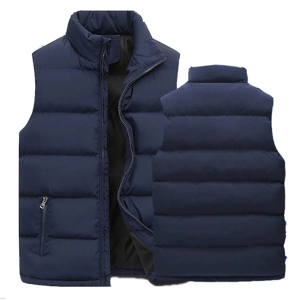 Mens stand collar vest jacket sleeveless cotton, thick winter warm