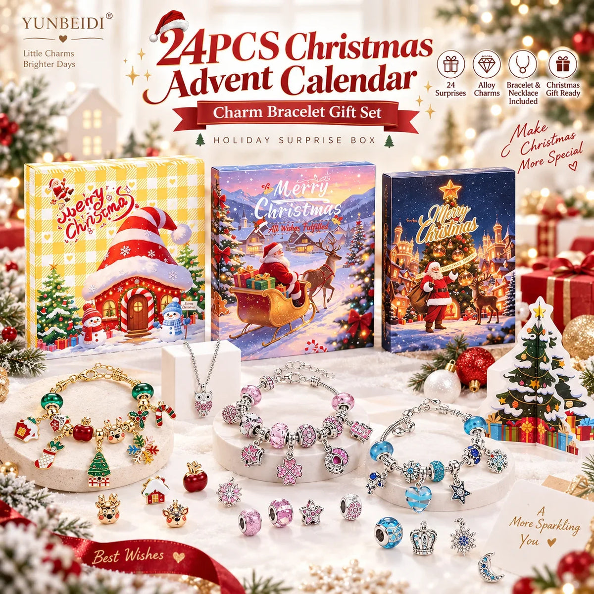 Charm Bracelet Advent Calendar 24 Piece Metal Jewelry Set Blind Box