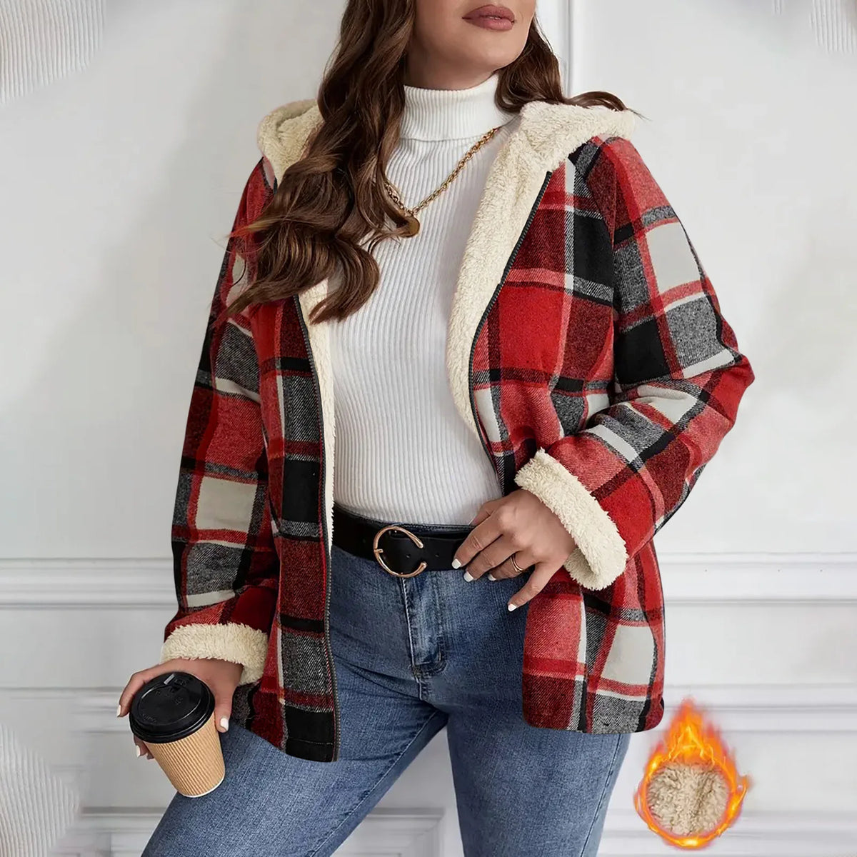 Plaid hooded jacket womens long sleeve casual autumn winter