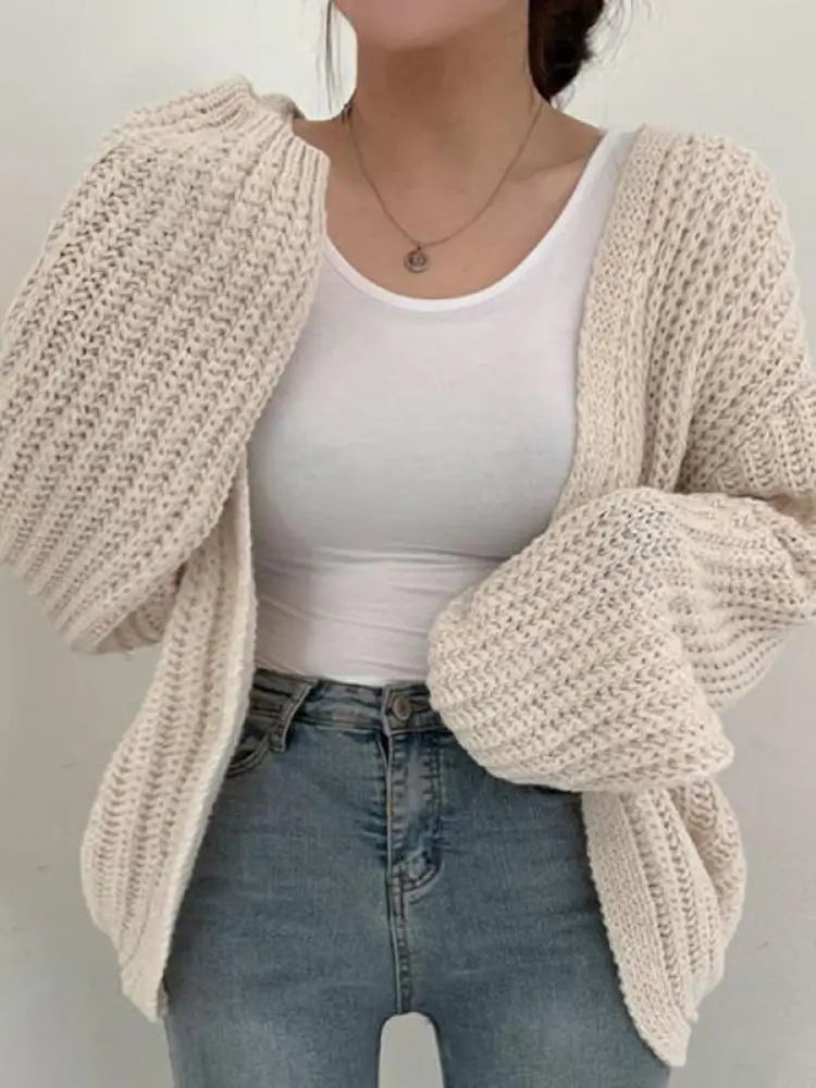 Women vintage lantern sleeve cardigan Y2K Korean streetwear style