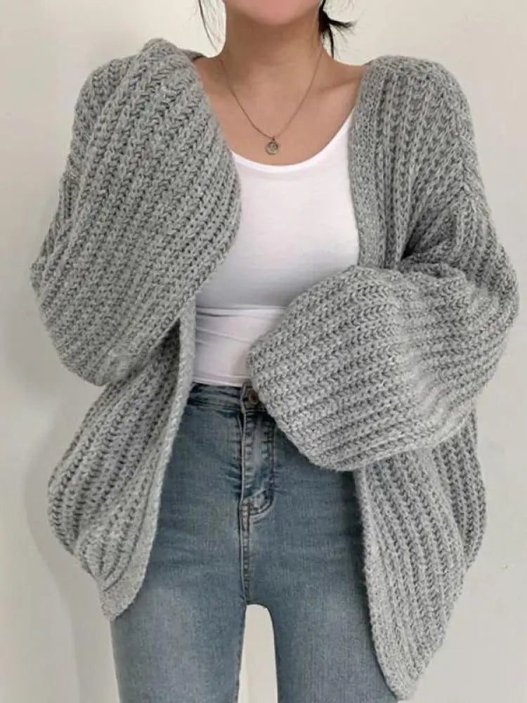 Women vintage lantern sleeve cardigan Y2K Korean streetwear style