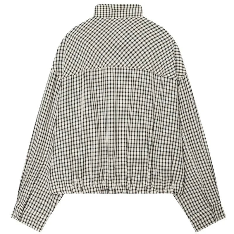 Women's Bomber Jacket | Oversize, Long Sleeve | Checkered, Spring Fall