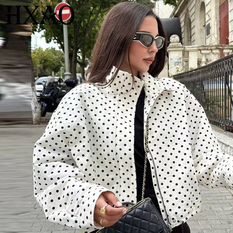 Women's Bomber Jacket | Polka Dot, Oversized | Long Sleeve Spring Coat