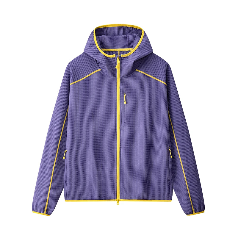 Unisex waffle soft shell jacket high collar full-length zip windproof