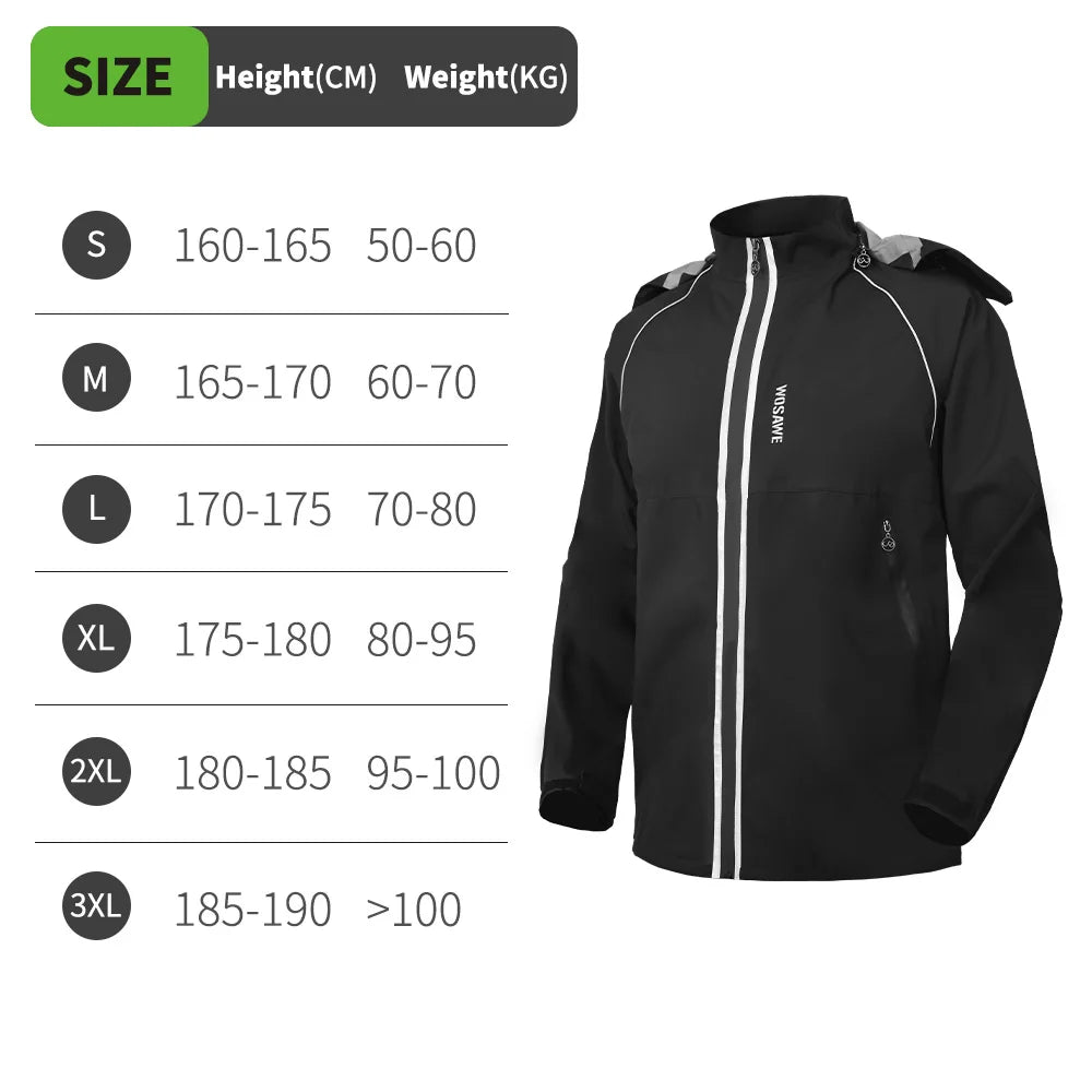 Unisex waterproof rain jacket and pants set with 360 degree reflective stripes