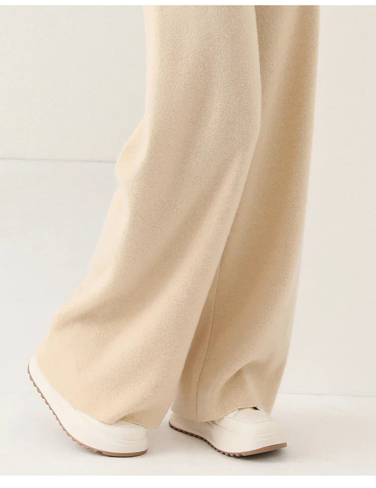 Knit Trousers | Women's High Waist, Wide Leg | Comfortable Fit