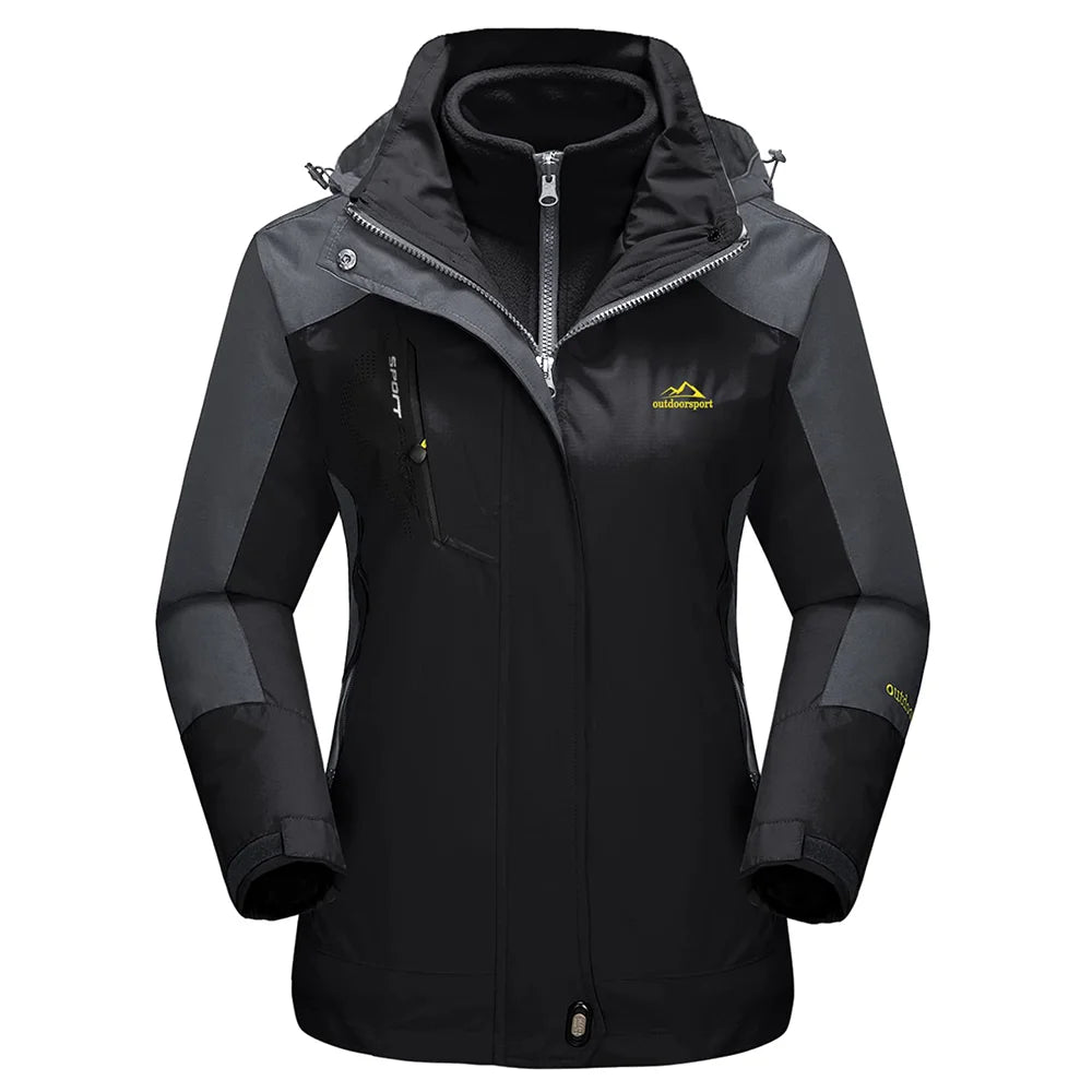 Womens 3 in 1 waterproof jacket fleece lined with removable hood and multiple pockets