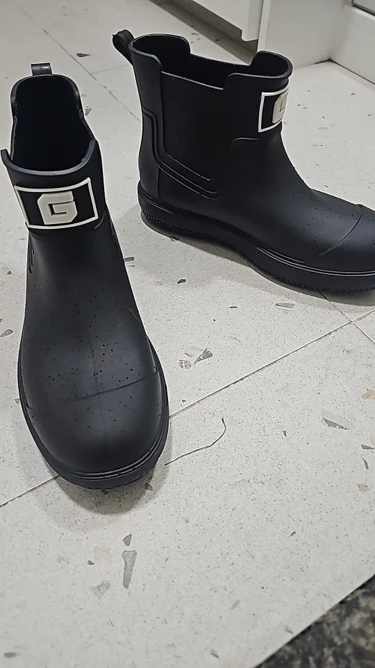 Men ankle rain boots slip on waterproof wellies non-slip outsole