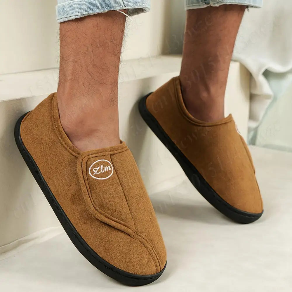 Men's Diabetic Slippers | Wide Fit, Suede Leather | Warm Plush, Non Slip Sole