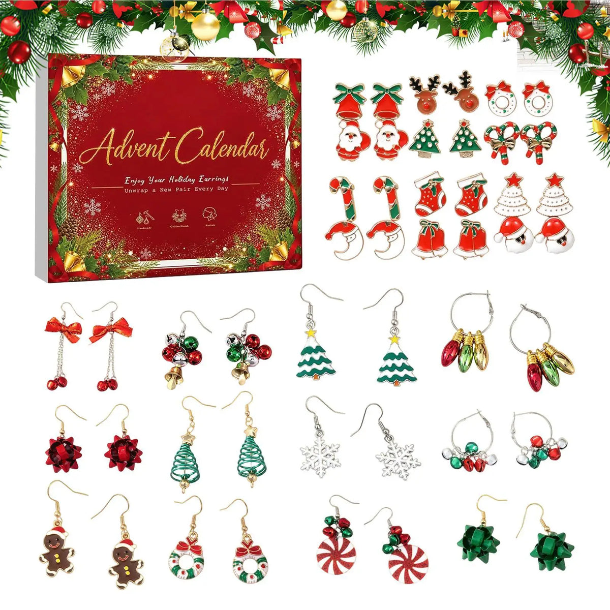 Jewellery Advent Calendar 24 Days Womens Dangle Earring Gift Set