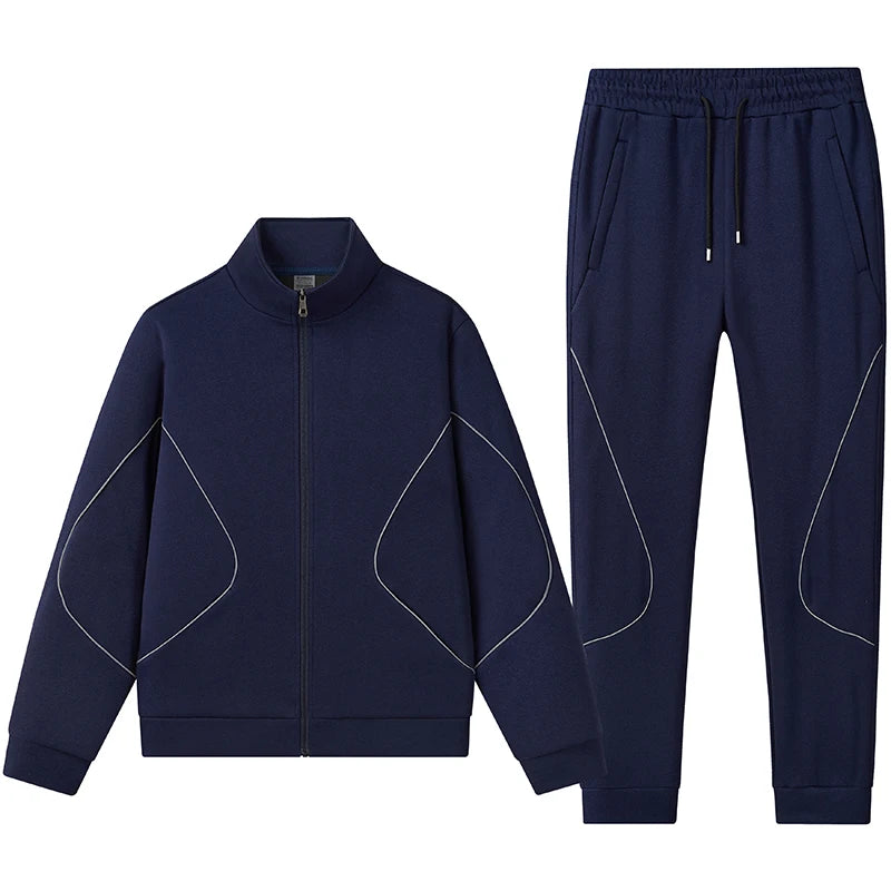 Men Cotton Long Sleeve Mandarin Collar Set casual two piece
