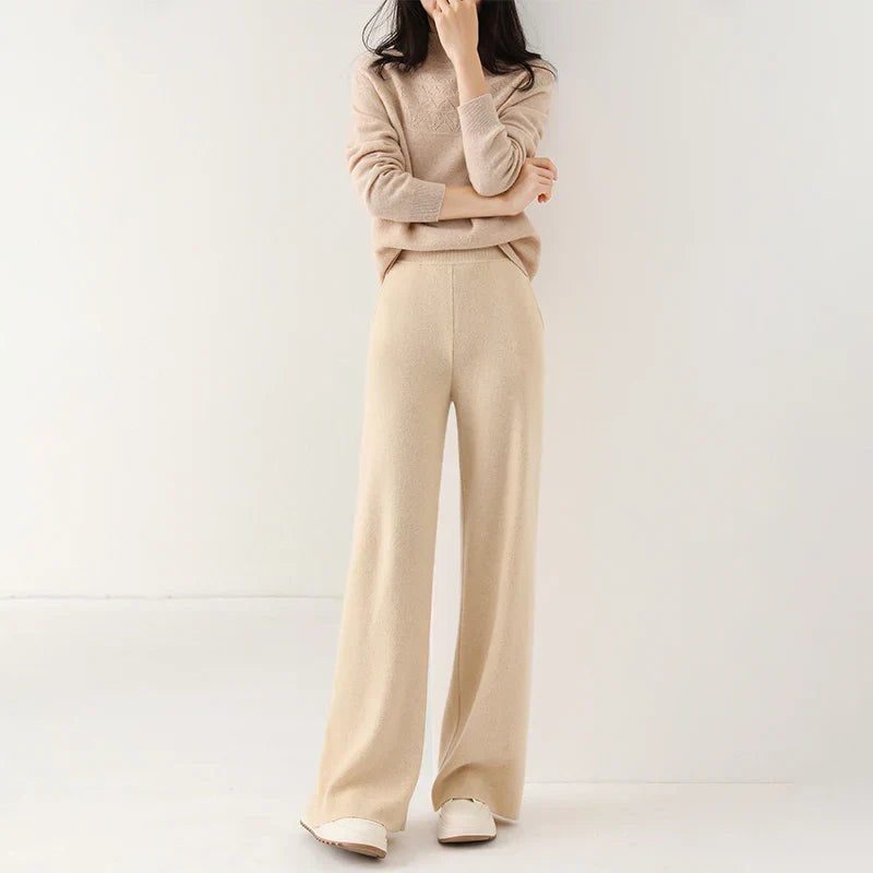 Knit Trousers | Women's High Waist, Wide Leg | Comfortable Fit